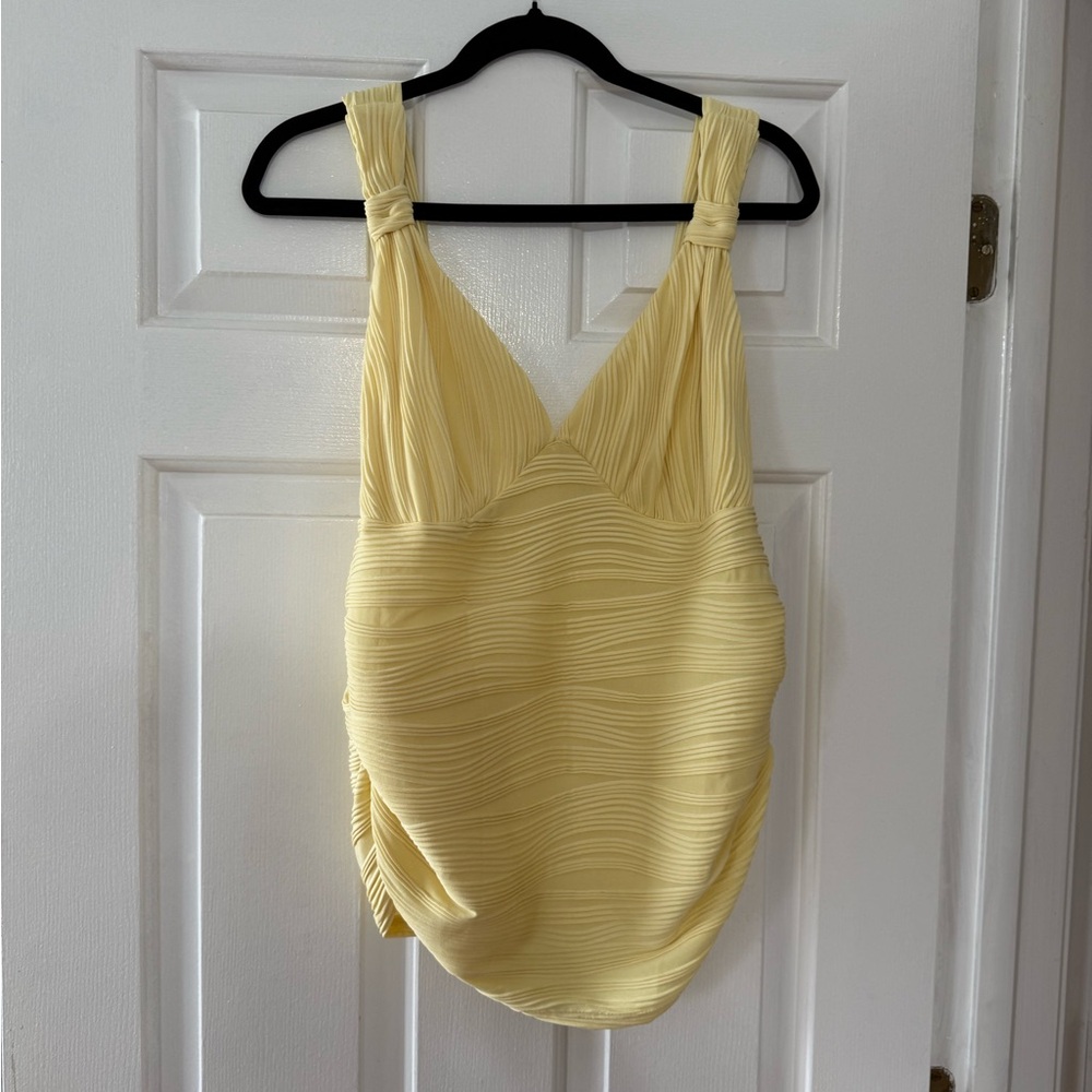 SHEIN Pale Yellow Pleated V-Neck Knotted Strap Camisole